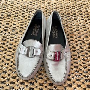 Ferragamo silver leather loafers